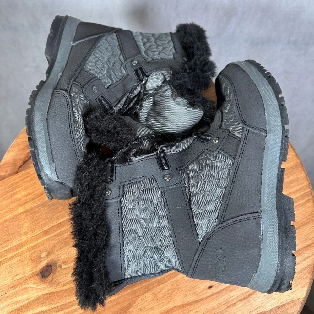 Bearpaw Winter Boots Women Size 11 Black Waterproof Quilted Faux Fur Good